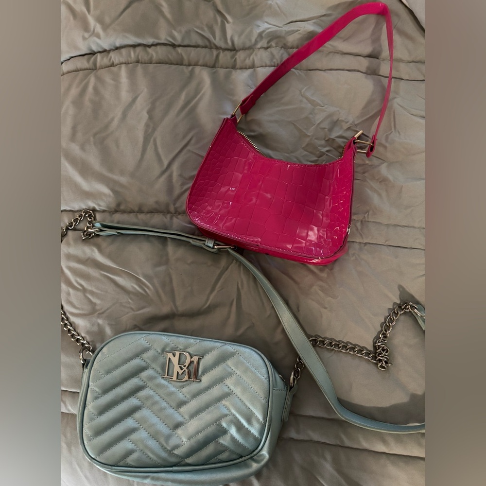 Pink Croc-Embossed Shoulder Bag